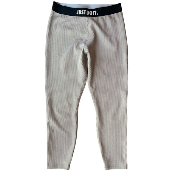 NIKE | RIBBED JUST DO IT LEGGINGS IN PUMICE LIKE NEW STRETCH WAISTBAND | LARGE - Picture 8 of 10